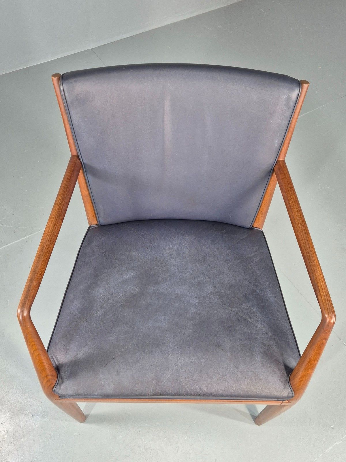 Vintage Mid Century Teak Armchair Blue Leather 1960s Retro Eb11899 photo for sale