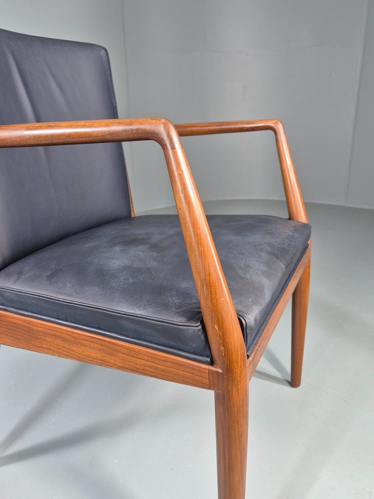 Vintage Mid Century Teak Armchair Blue Leather 1960s Retro Eb11899 photo buy
