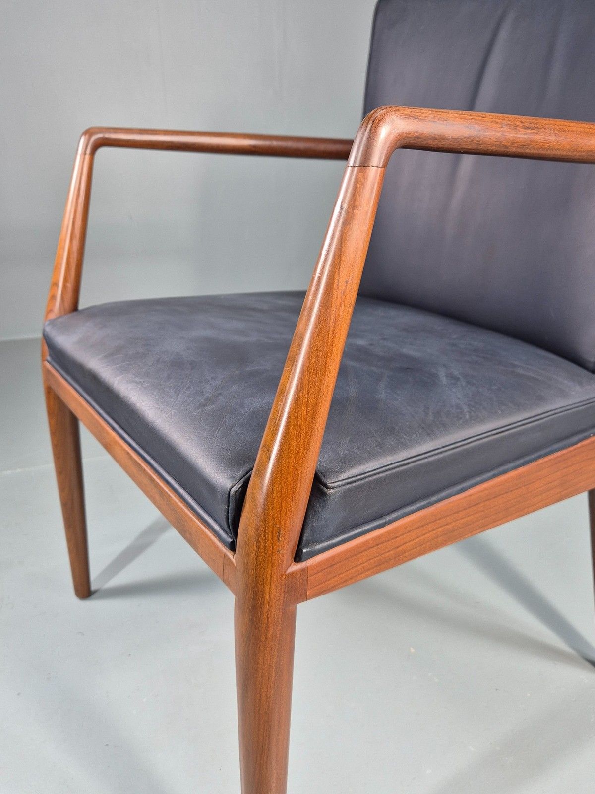 photo buy Vintage Mid Century Teak Armchair Blue Leather 1960s Retro Eb11899