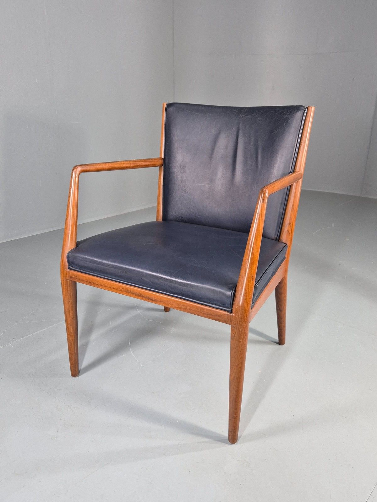 Vintage Mid Century Teak Armchair Blue Leather 1960s Retro  Eb11900 photo for sale