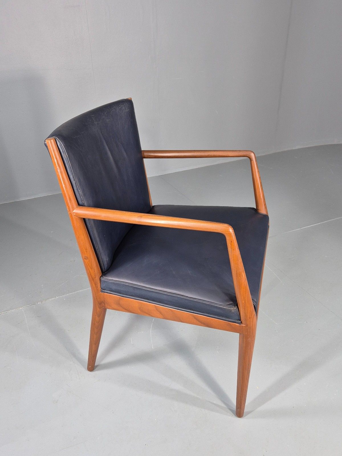 photo for sale Vintage Mid Century Teak Armchair Blue Leather 1960s Retro  Eb11900