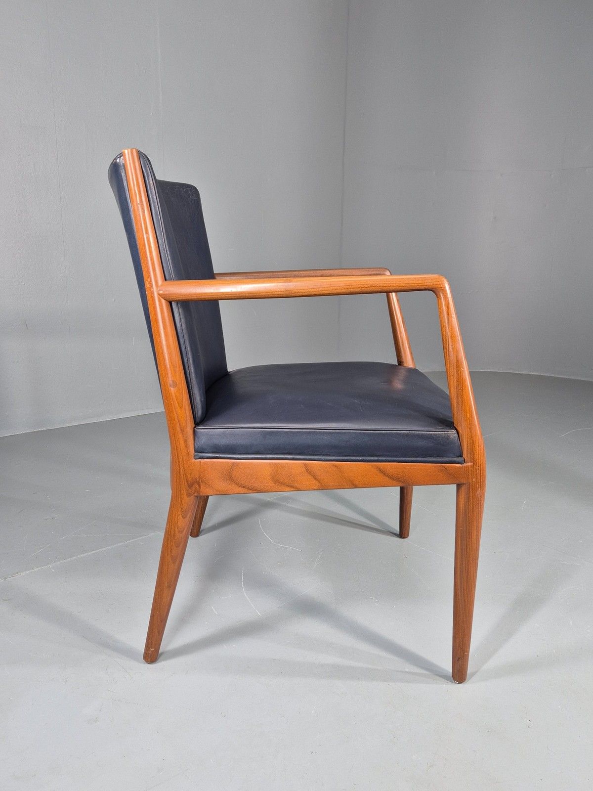Furniture Vintage Mid Century Teak Armchair Blue Leather 1960s Retro  Eb11900 photo