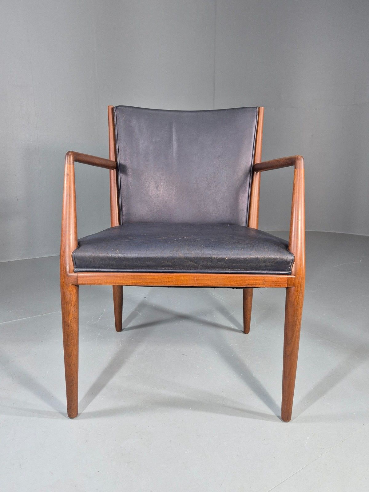 Vintage Mid Century Teak Armchair Blue Leather 1960s Retro Eb11901 photo Furniture