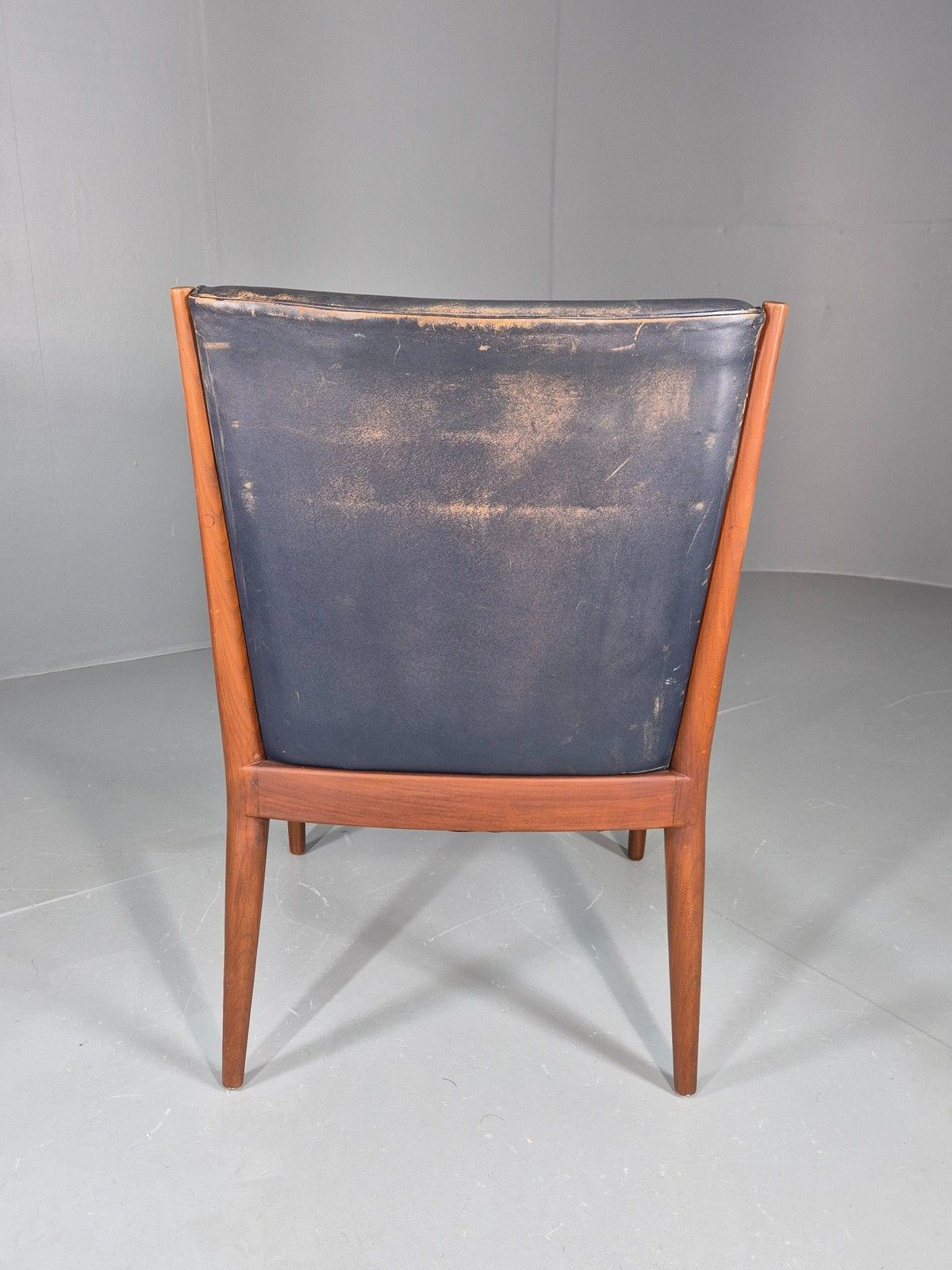 375.0 Vintage Mid Century Teak Armchair Blue Leather 1960s Retro Eb11901 photo