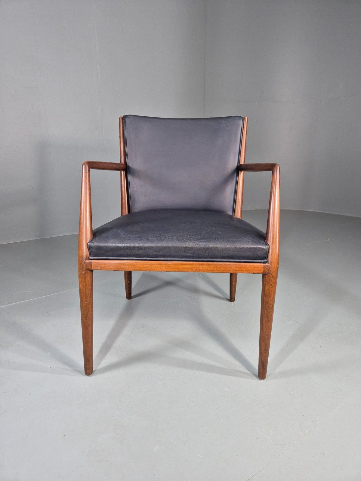 Vintage Mid Century Teak Armchair Blue Leather 1960s Retro Eb11904 photo 375.0