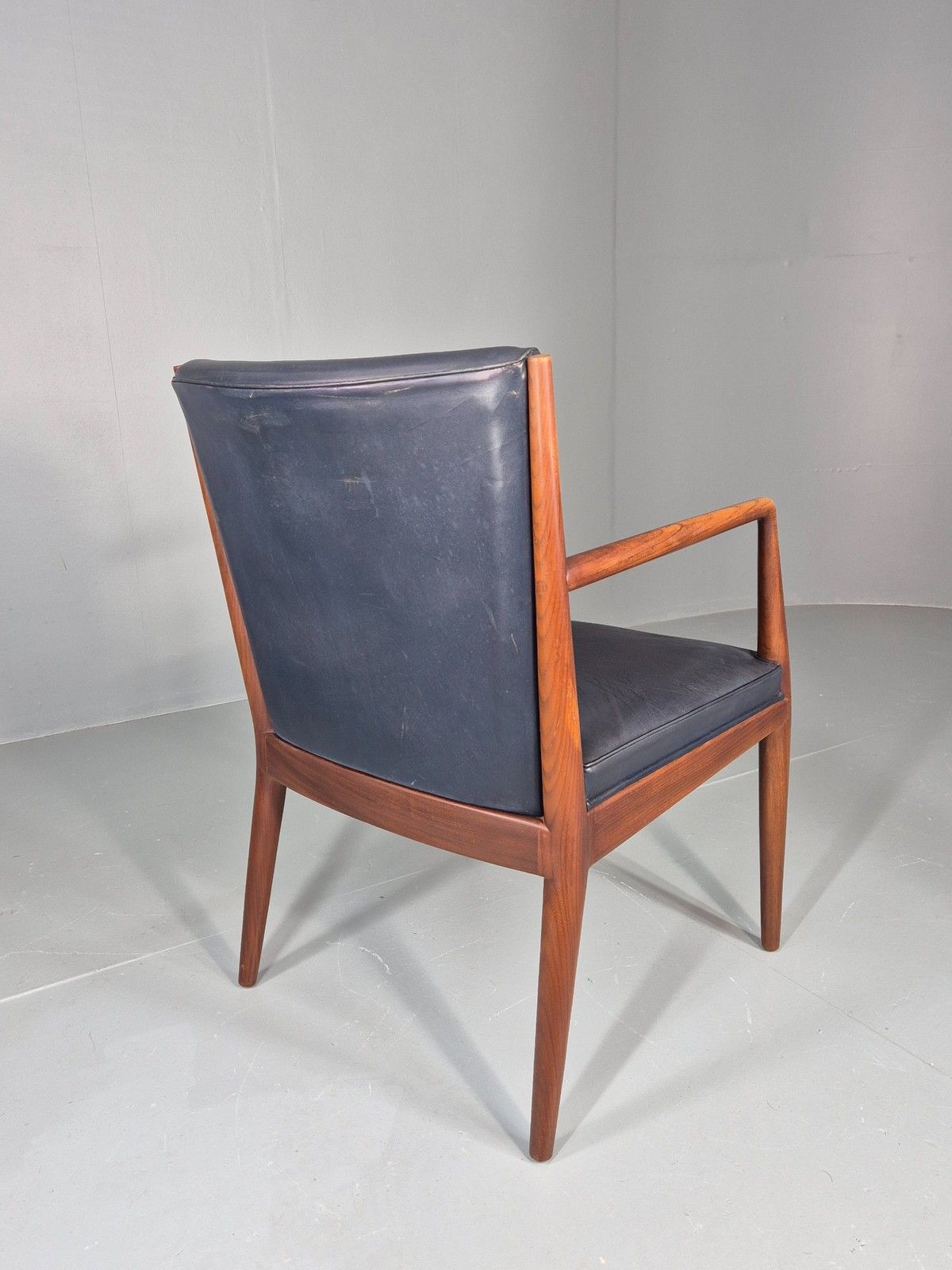 375.0 Vintage Mid Century Teak Armchair Blue Leather 1960s Retro Eb11904 photo