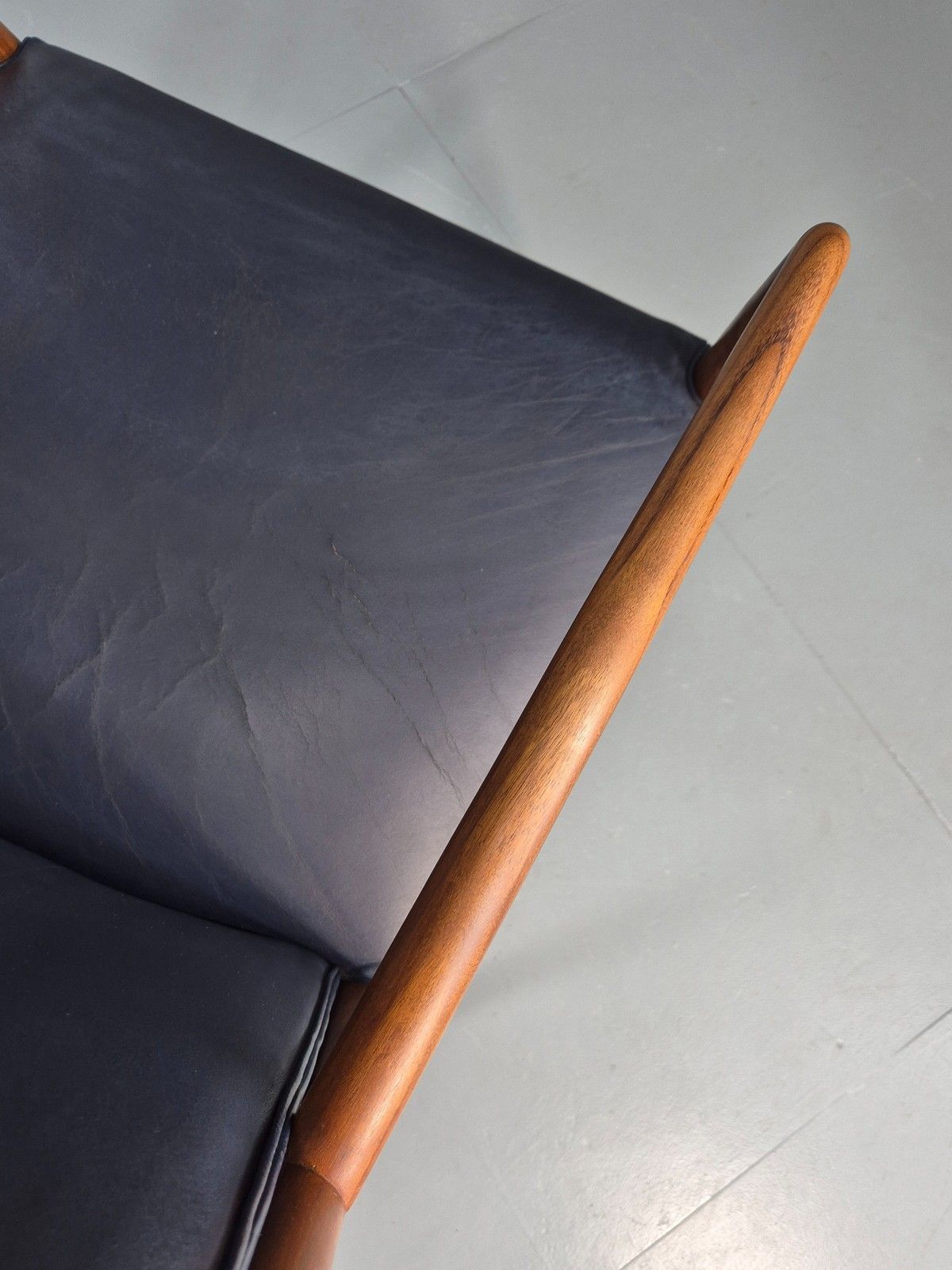 Furniture Vintage Mid Century Teak Armchair Blue Leather 1960s Retro Eb11906 photo