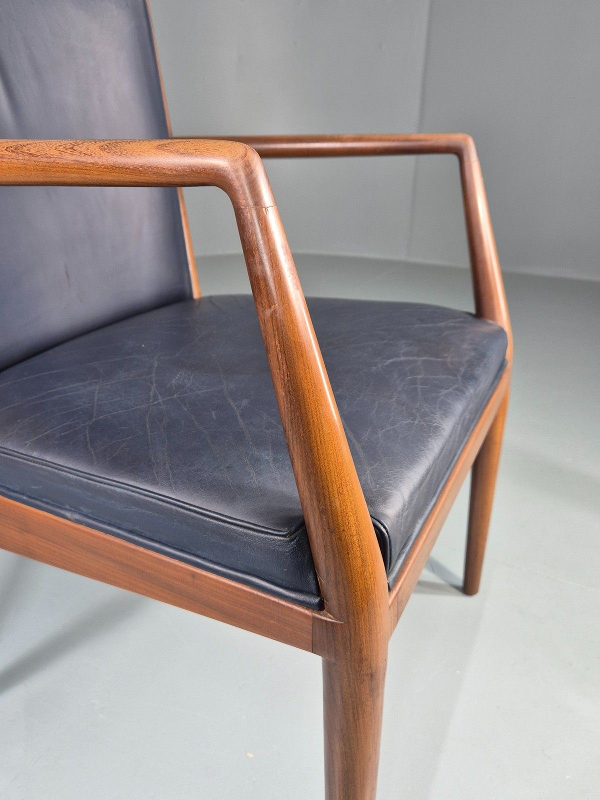 Vintage Mid Century Teak Armchair Blue Leather 1960s Retro Eb11905 photo buy