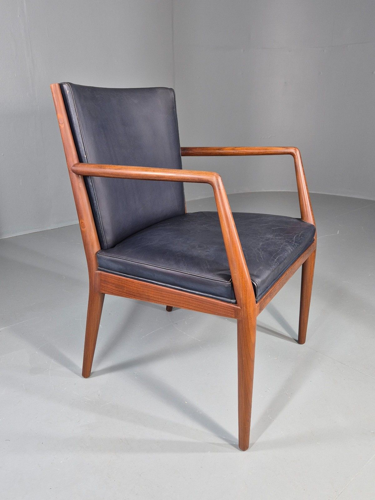 Vintage Mid Century Teak Armchair Blue Leather 1960s Retro Eb11908 photo vintage
