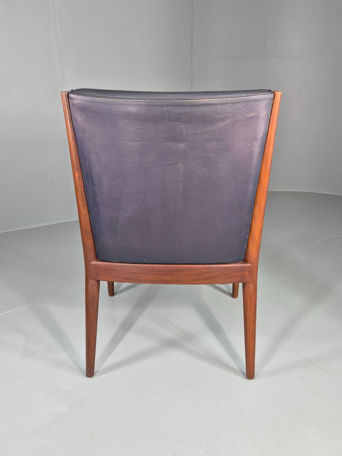 Furniture Vintage Mid Century Teak Armchair Blue Leather 1960s Retro Eb11908 photo