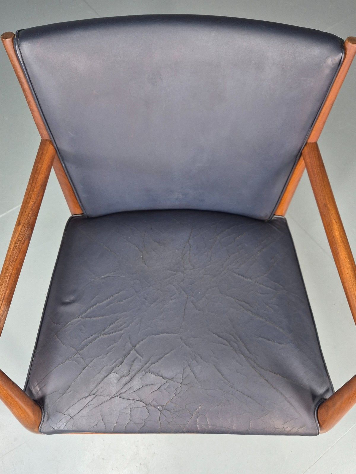 Vintage Mid Century Teak Armchair Blue Leather 1960s Retro Eb11910 photo Furniture