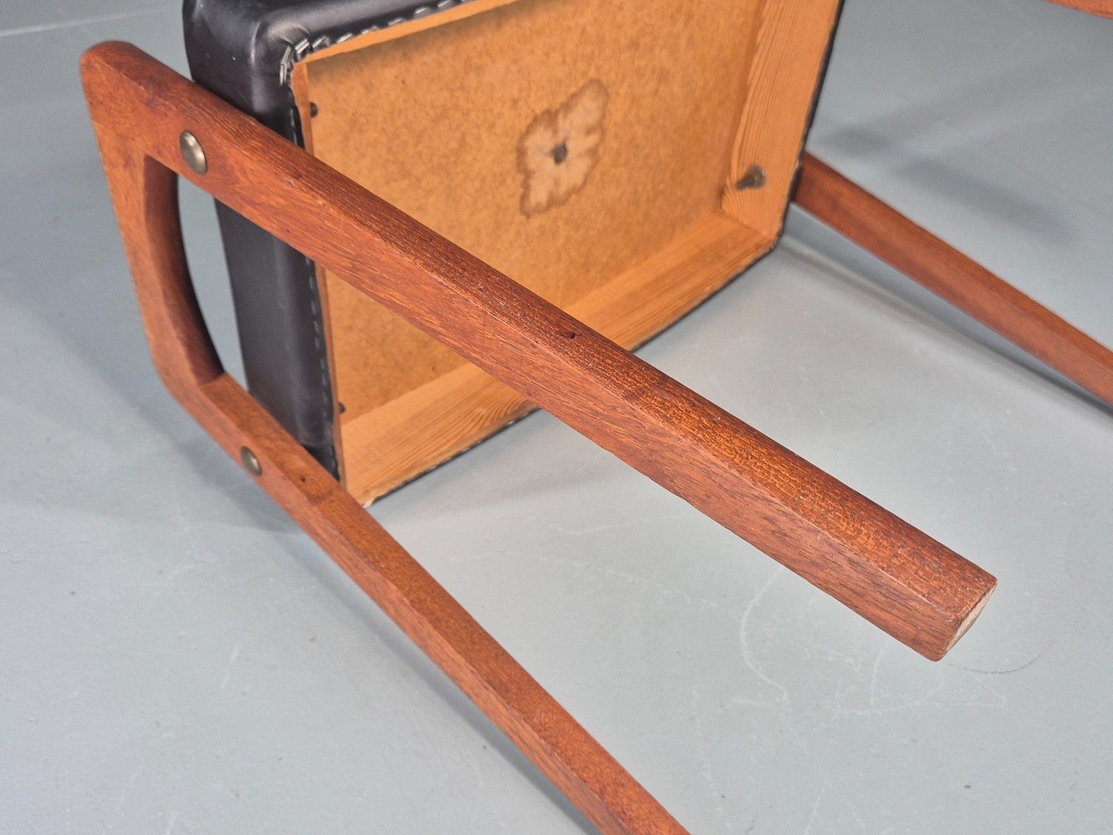 70.0 Vintage Danish Mid Century Footstool 1960s Teak Black Vinyl Retro Eb12087 photo