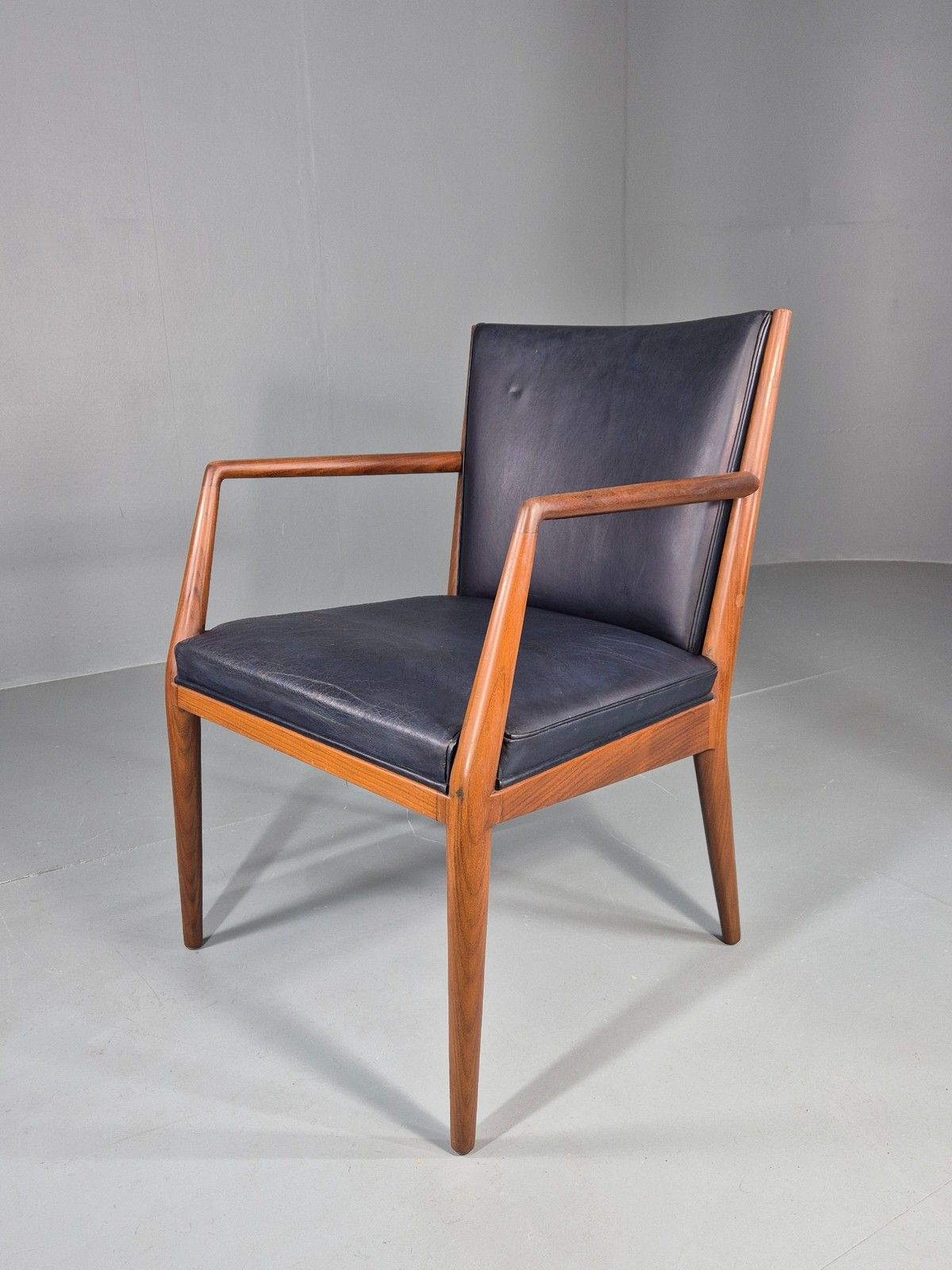 Vintage Mid Century Teak Armchair Blue Leather 1960s Retro  Eb11909