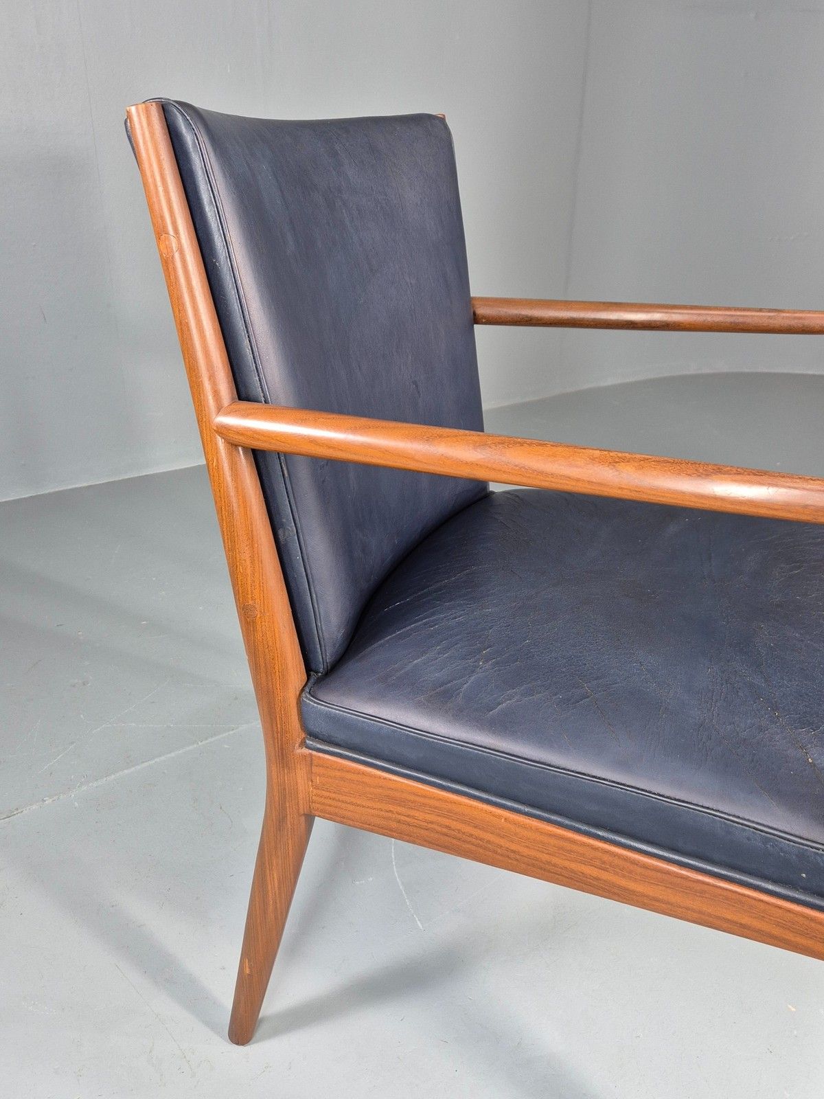 Furniture Vintage Mid Century Teak Armchair Blue Leather 1960s Retro  Eb11909 photo