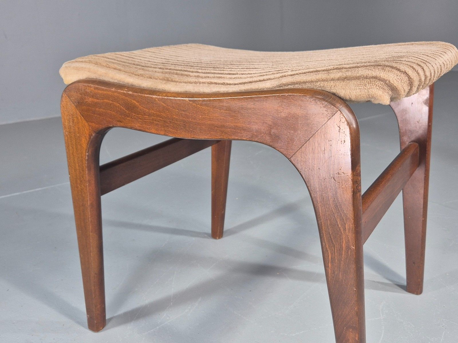Vintage Mid Century Footstool Danish Beech Frame Beige Corduroy Retro Eb12089 photo for sale