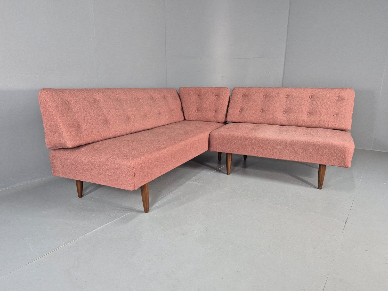 Vintage Mid Century Corner Bench Sofa Danish 1950s Pink Wool Retro Eb12091 photo furniture