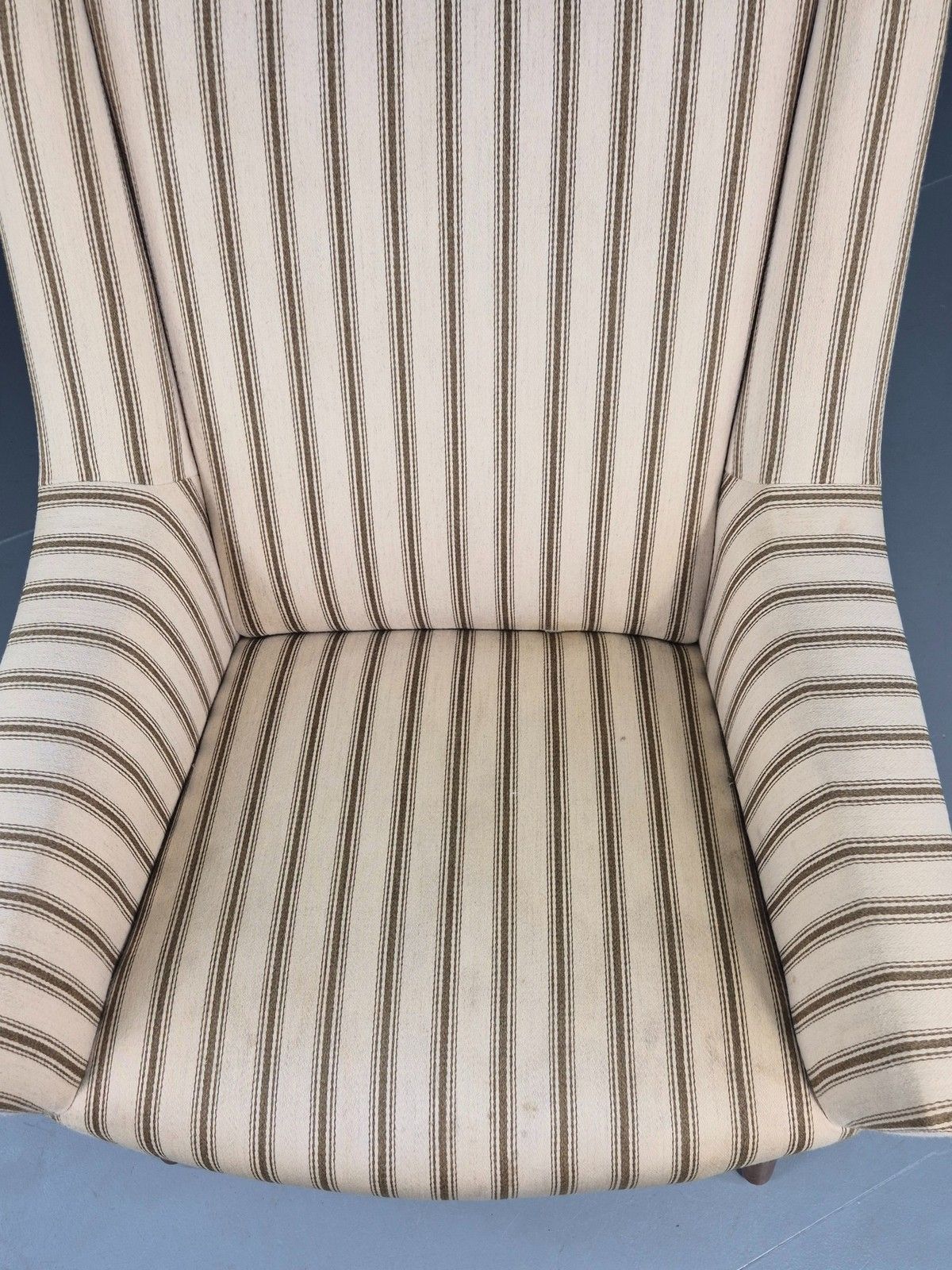 Furniture Vintage Mid Century Lounge Chair Danish Design 1960s Cream Wool Stripe Eb12095 photo