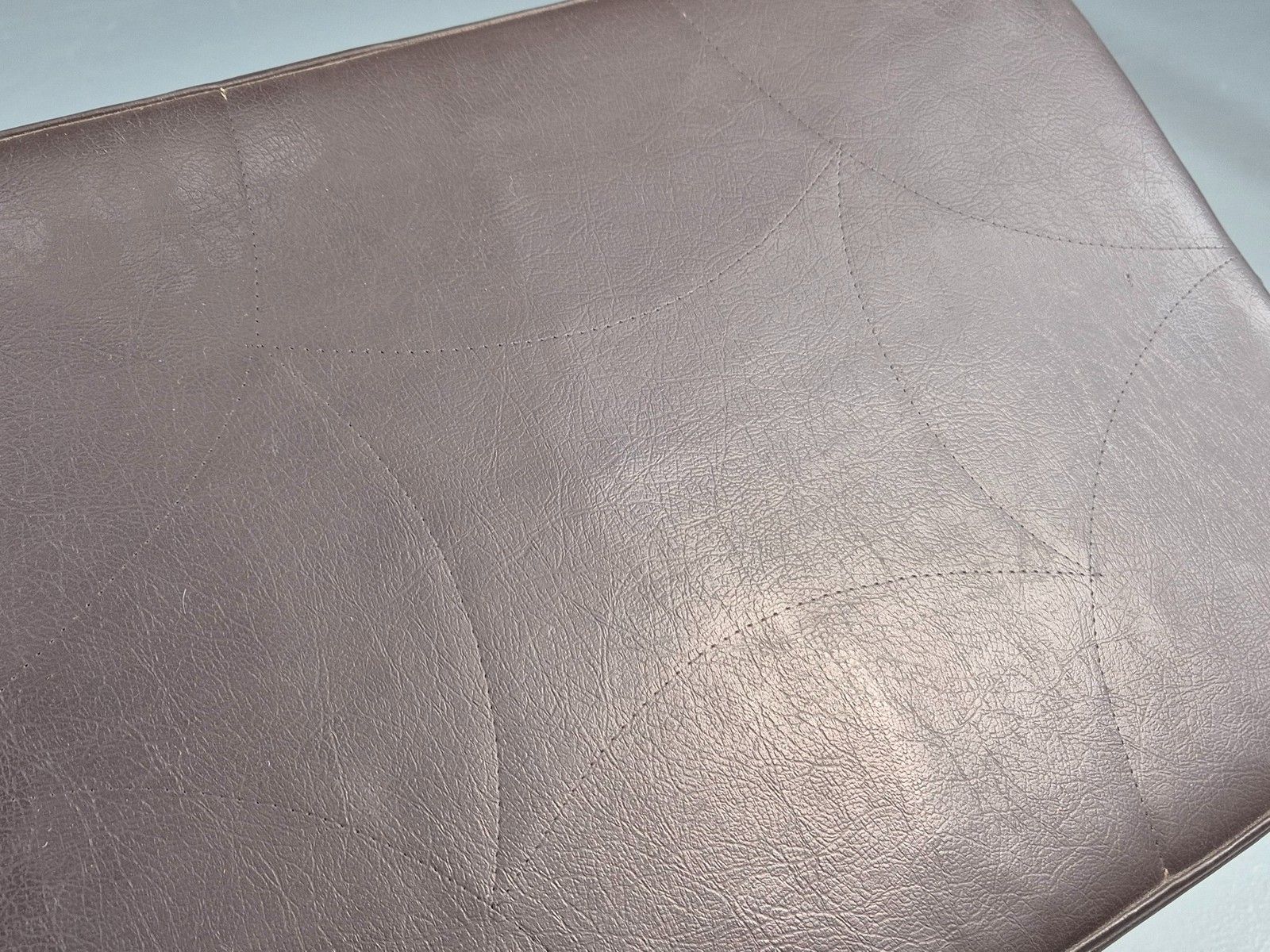 photo for sale Vintage Danish Mid Century Footstool Brown Vinyl Beech Legs 1960s Retro Eb12096
