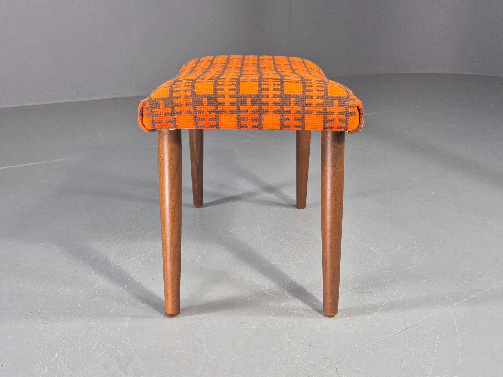 Vintage Mid Century Footstool Danish Orange And Brown Beech Legs 1960s Eb12094 photo Furniture