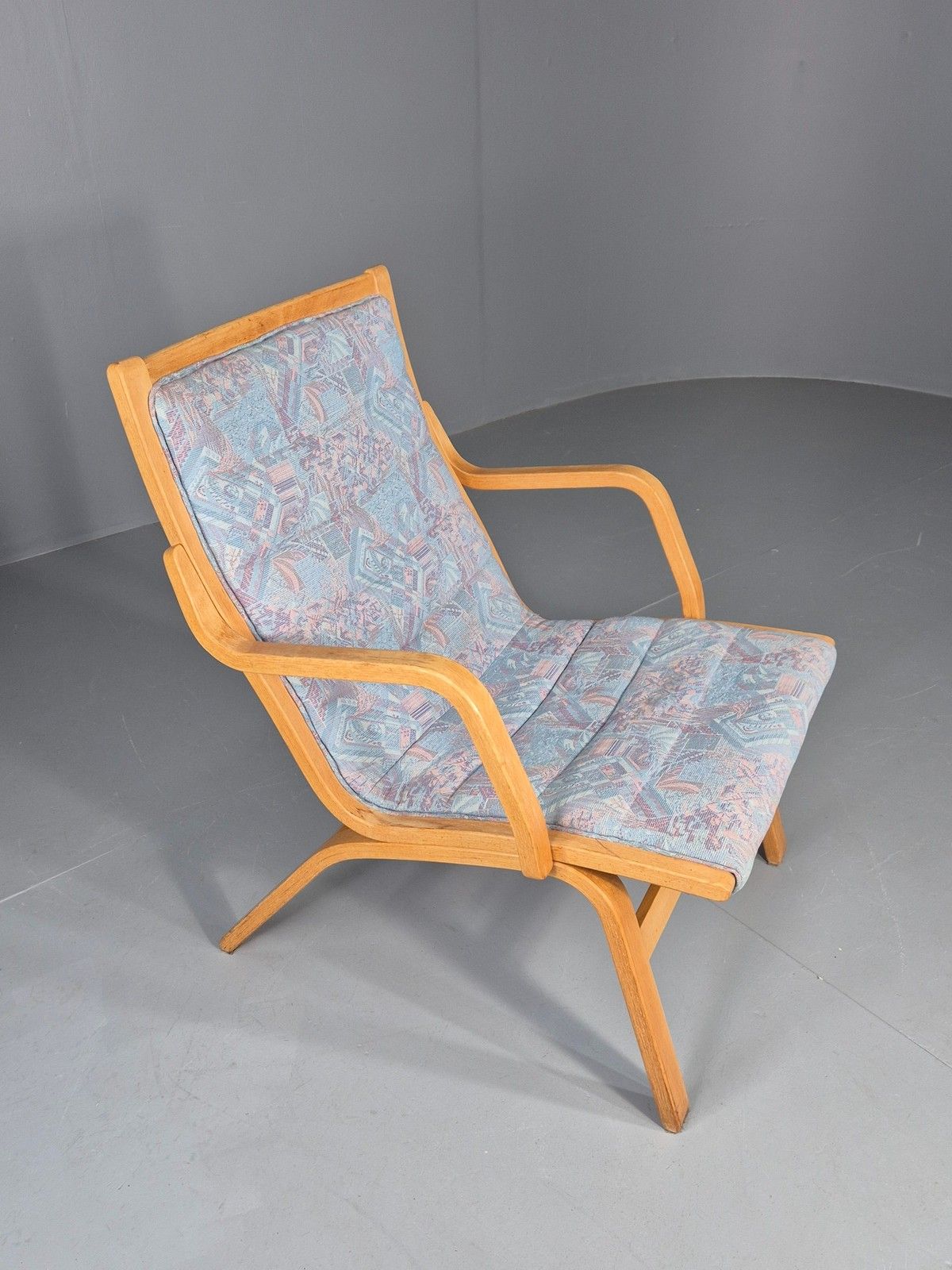 Vintage Mid Century Danish Bentwood Chair Blue Abstract 1980s Retro Eb12107 photo 275.0