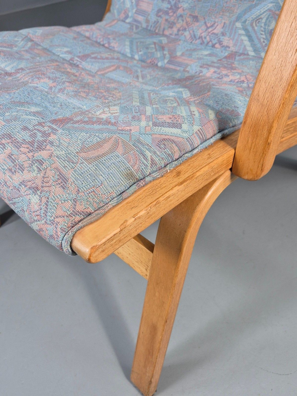 275.0 Vintage Mid Century Danish Bentwood Chair Blue Abstract 1980s Retro Eb12107 photo
