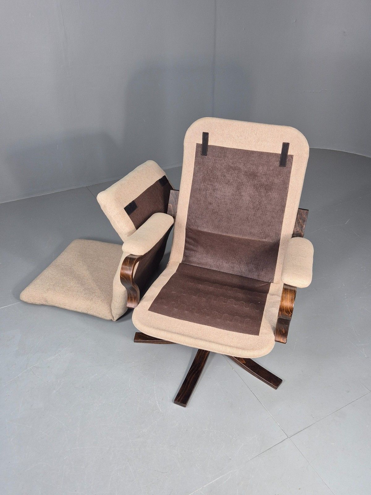 photo buy Vintage Danish Mid Century Swivel Chair Cream Bentwood Frame1970s Retro Eb12123