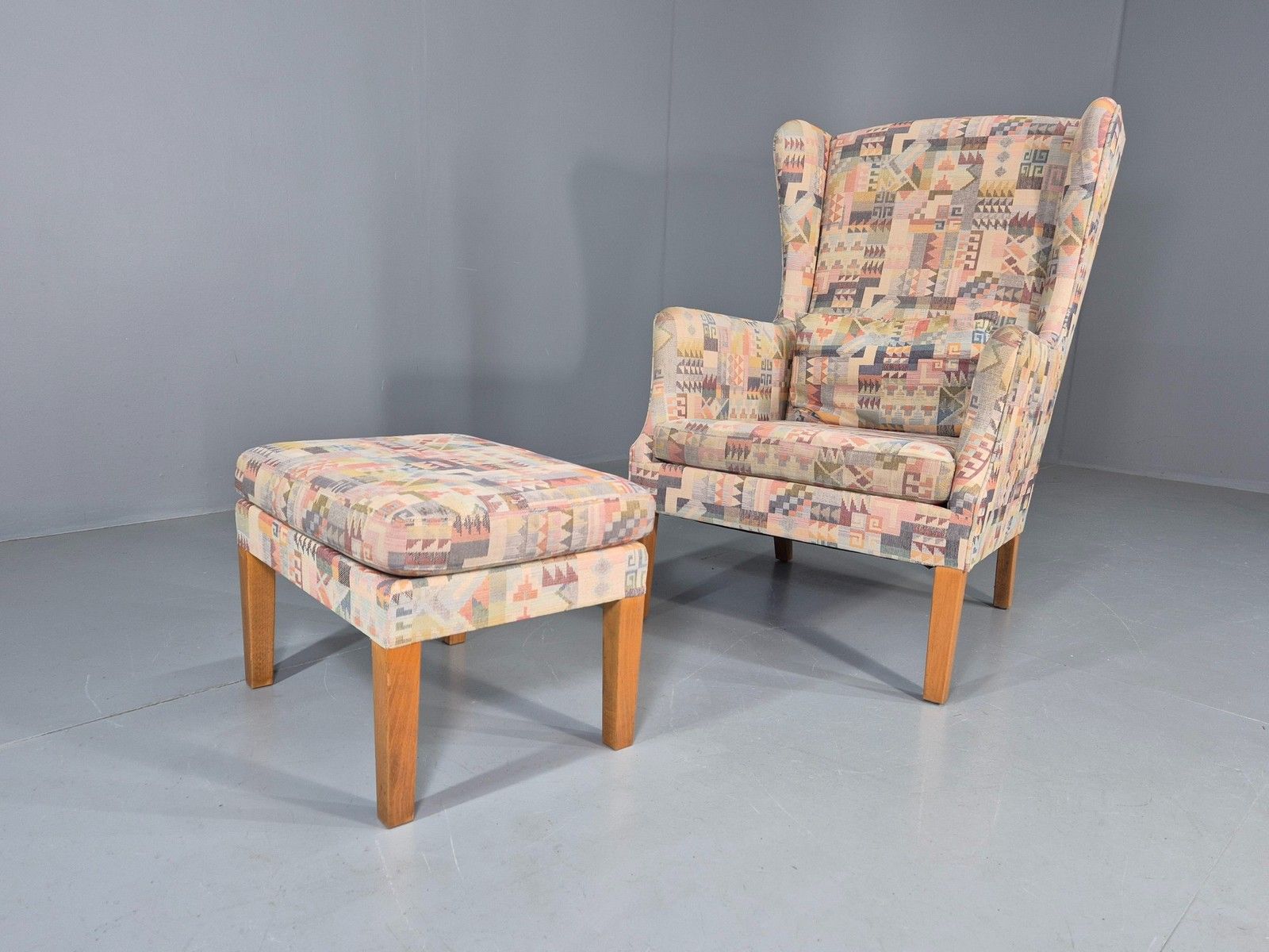 Vintage Danish Wing Back Armchair And Stool 1980s Retro Mcm Eb12139 photo furniture