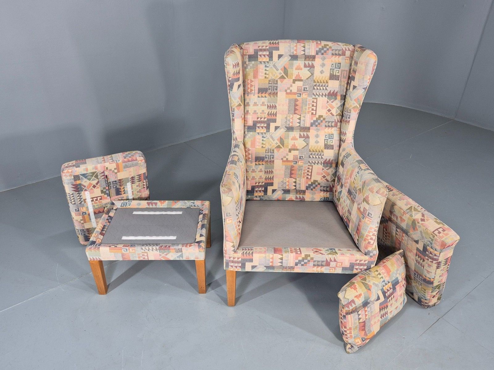 Vintage Danish Wing Back Armchair And Stool 1980s Retro Mcm Eb12139 photo vintage