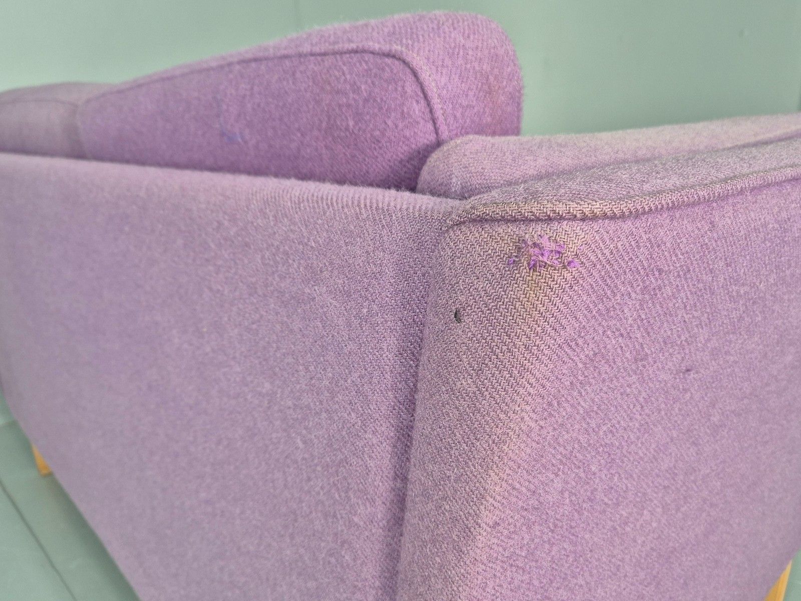 photo for sale Vintage 2 Seater Sofa Mids Century Danish In Purple Wool 1970s Retro Eb12144