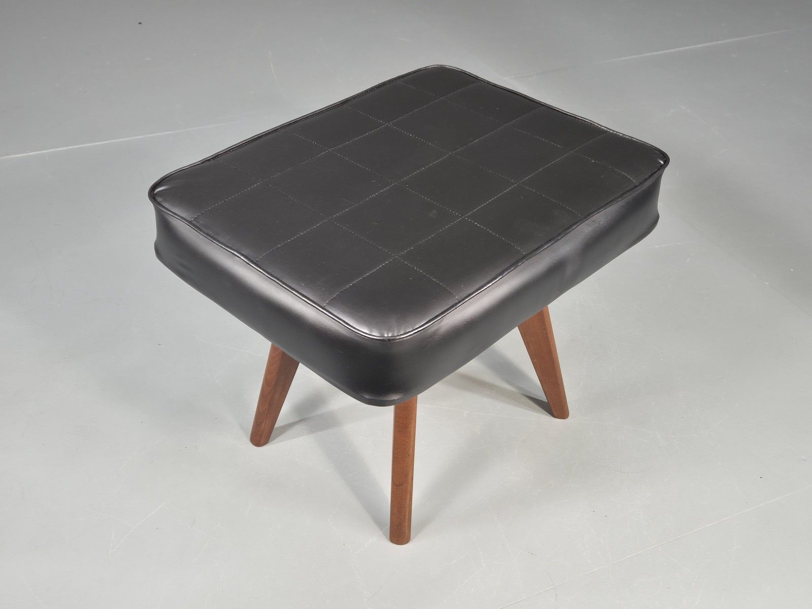 Vintage Mid Century Danish Footstool Black Vinyl Teak Legs 1960s Retro Eb12148 photo Furniture