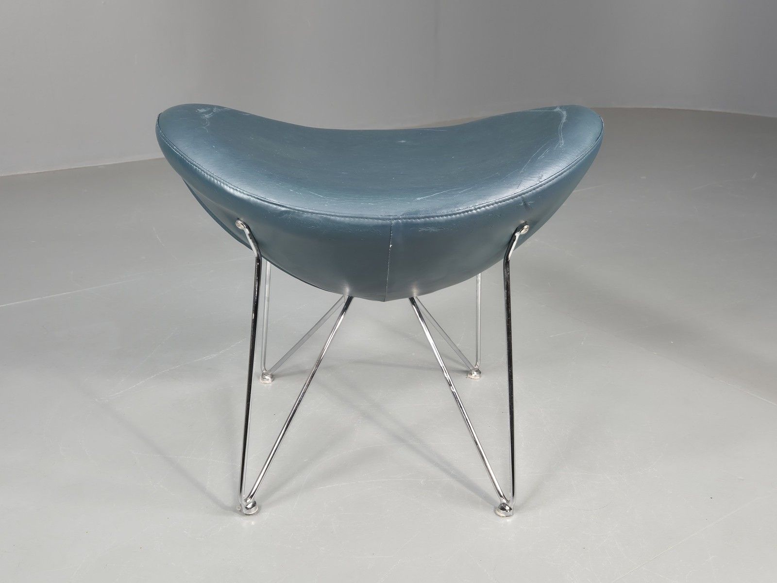 Vintage Danish Mid Century Footstool Green Vinyl Chrome Rod  Retro Eb12149 photo furniture