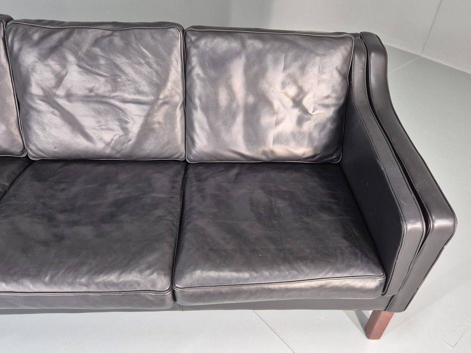 Vintage 3 Seater Sofa Mid Century Skippers Black Leather Retro 1970s Eb12172 photo vintage