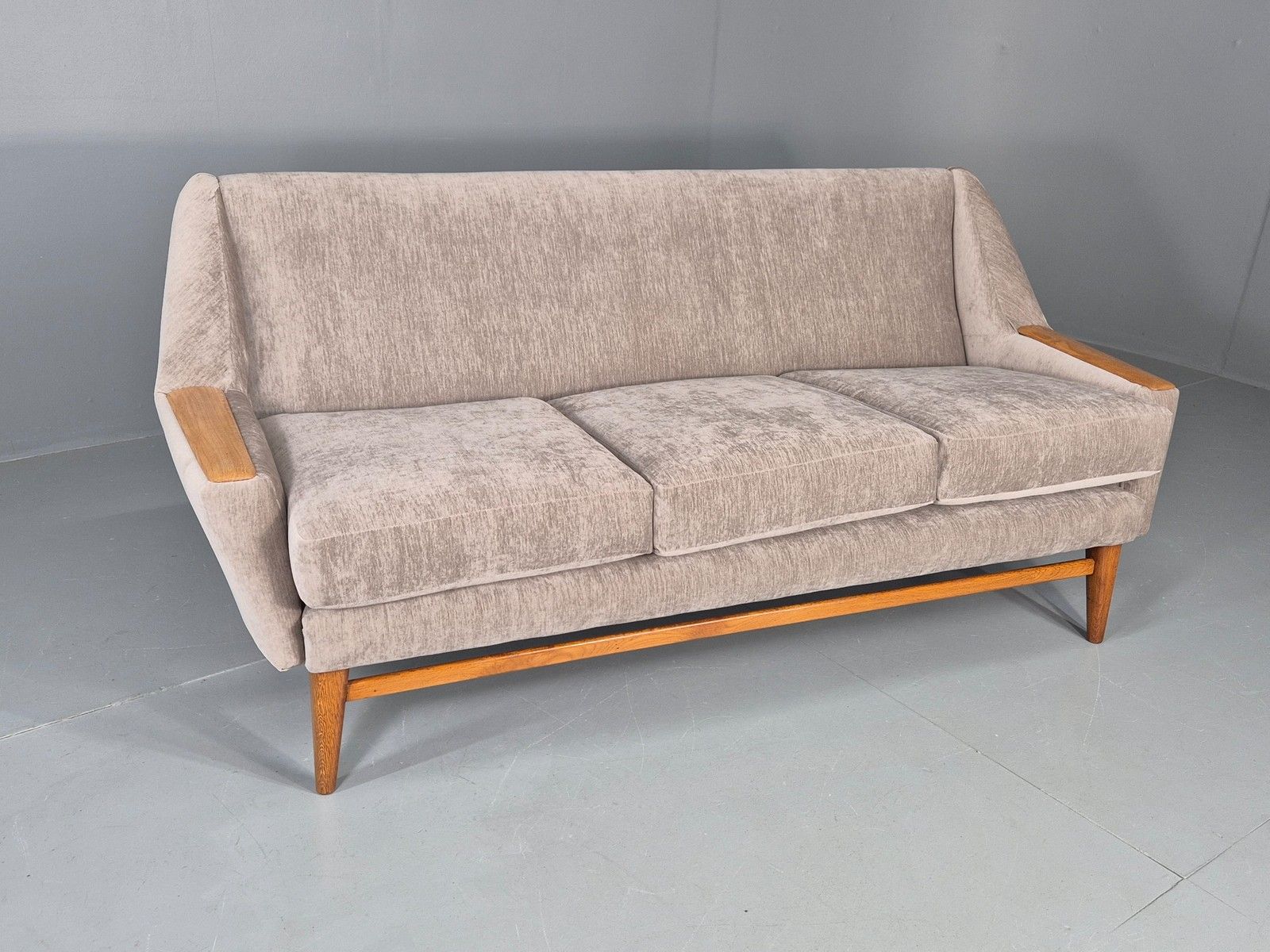 Vintage 3 Seater Danish Mid Century Sofa Oak Frame Paws New Upholstery Eb11125