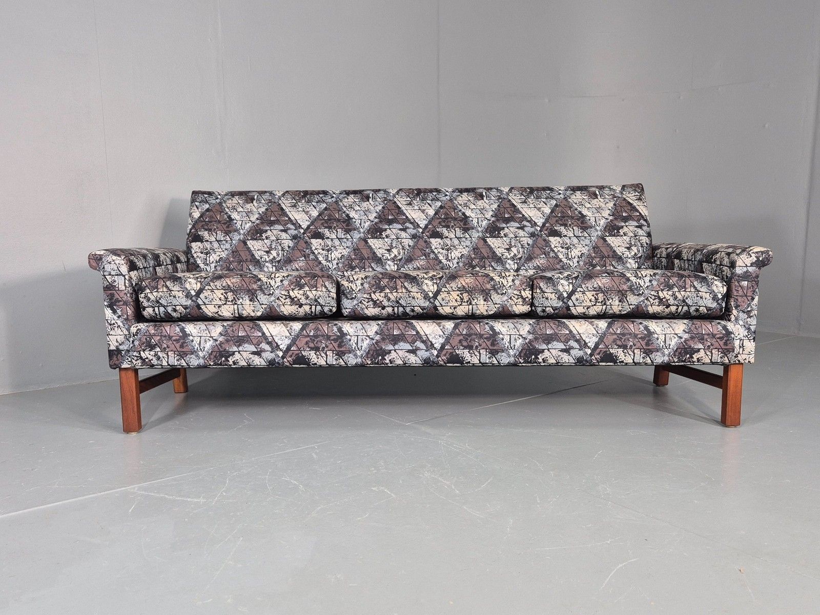 Vintage Mid Century Modern 3 Seater Sofa Swedish Abstract Fabric 1960s Eb11077 photo 550.0
