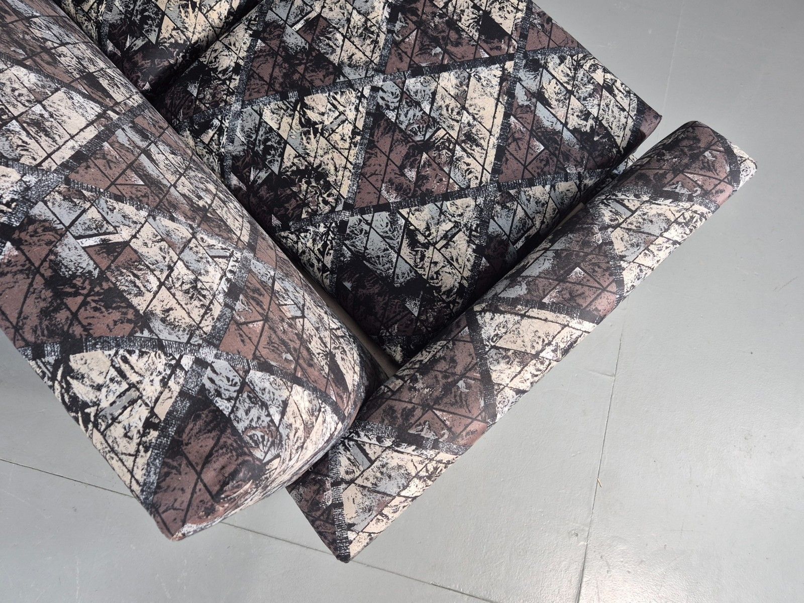 Furniture Vintage Mid Century Modern 3 Seater Sofa Swedish Abstract Fabric 1960s Eb11077 photo
