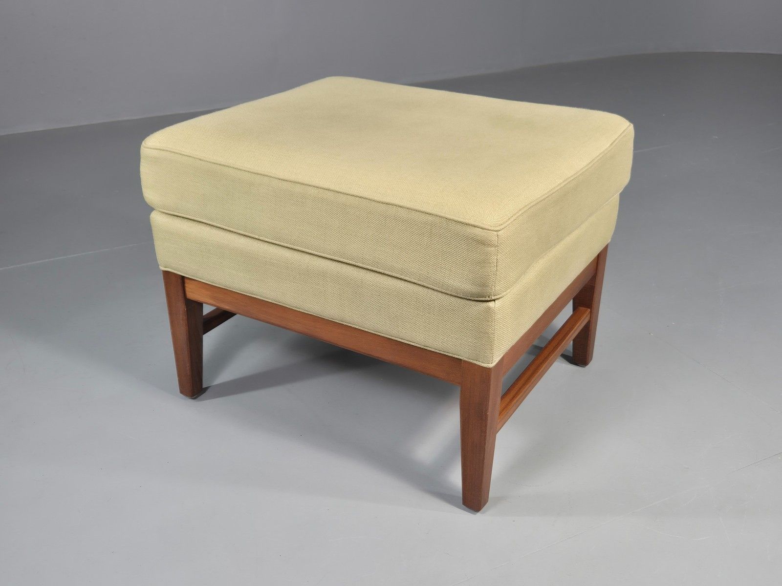 Vintage Mid Century Footstool Green Wool Teak Frame 1970s Retro Eb12158