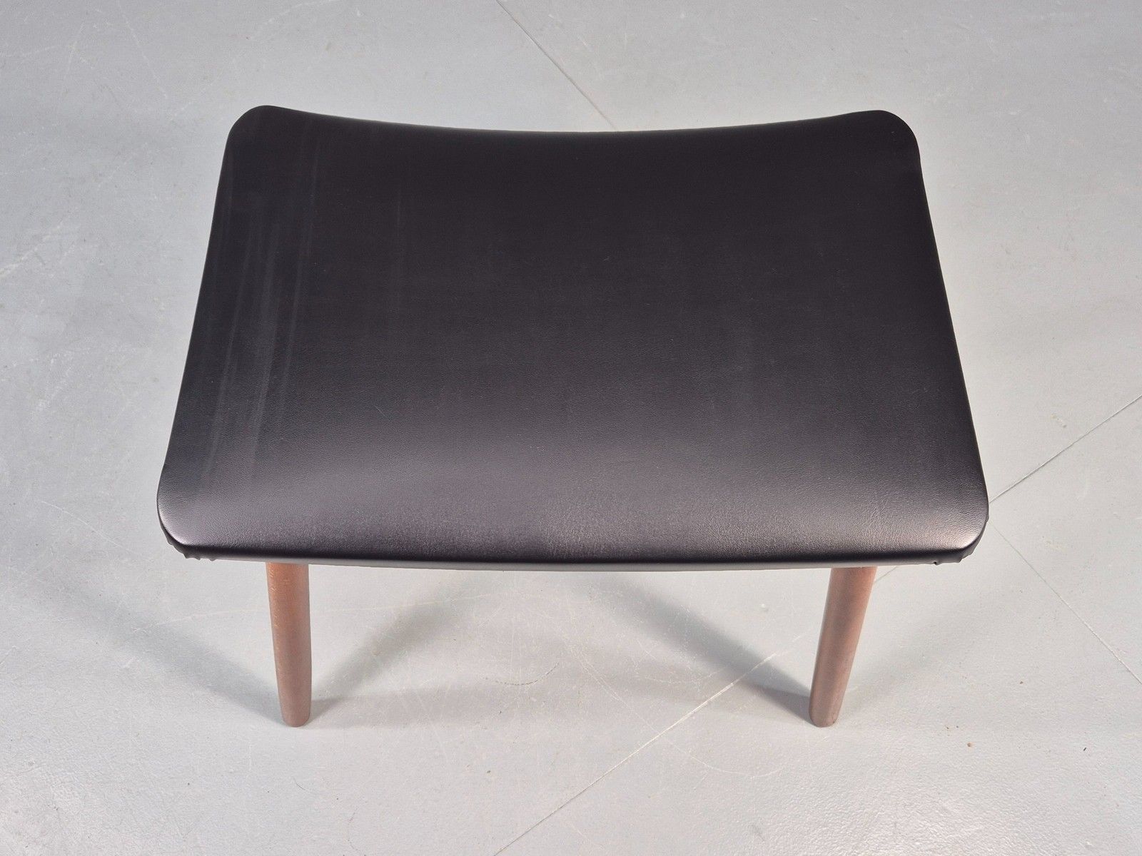 Vintage Danish Mid Century Footstool Black Vinyl Beech Legs 1960s Retro Eb12157 photo 70.0