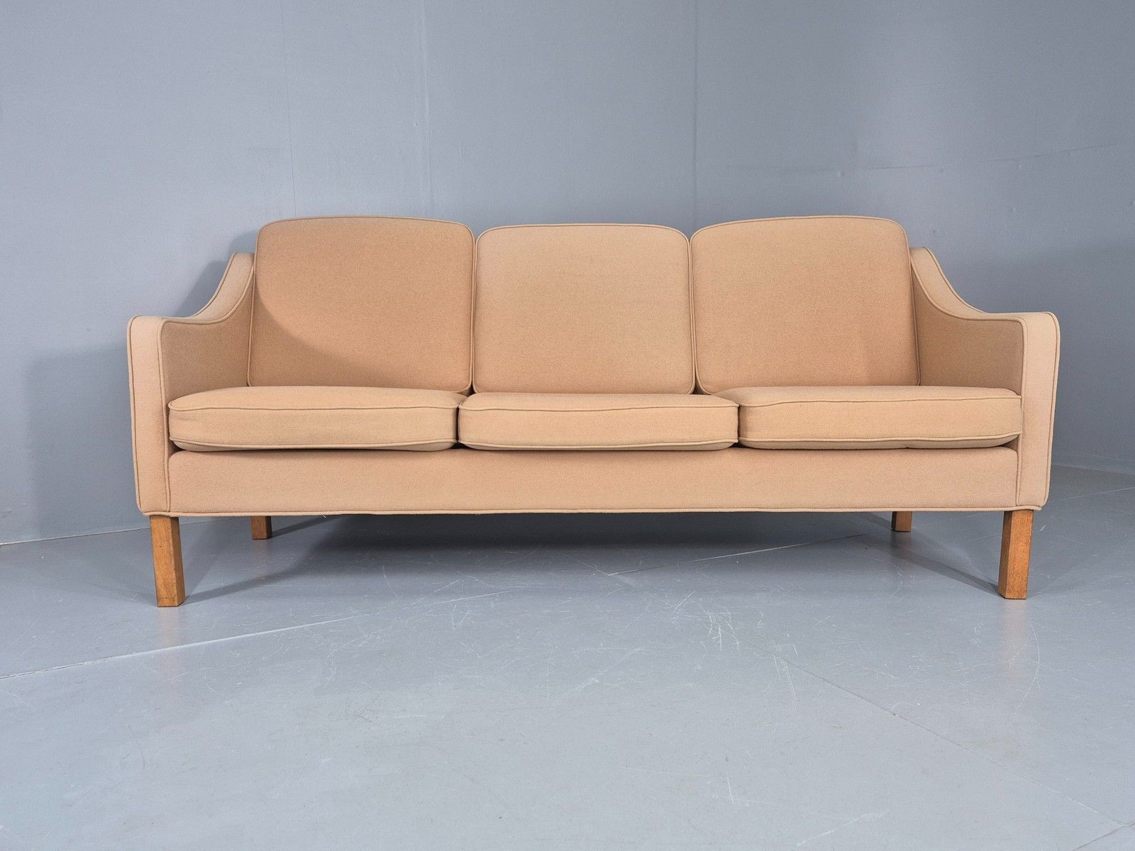 Vintage 3 Seater Sofa Beige Wool Upholstery Hurup Mcm Retro 1980s Eb12173 photo vinterior