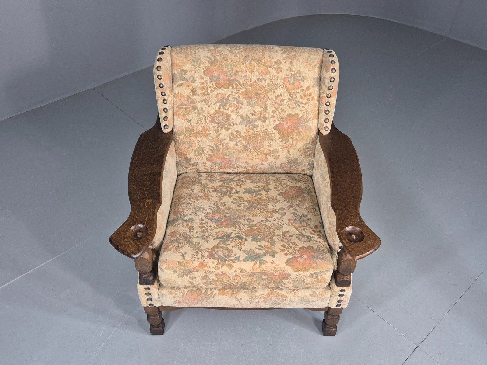 Vintage Danish Armchair Kjaernulf Style Floral Upholstery Oak Frame 1970 Eb06690 photo furniture
