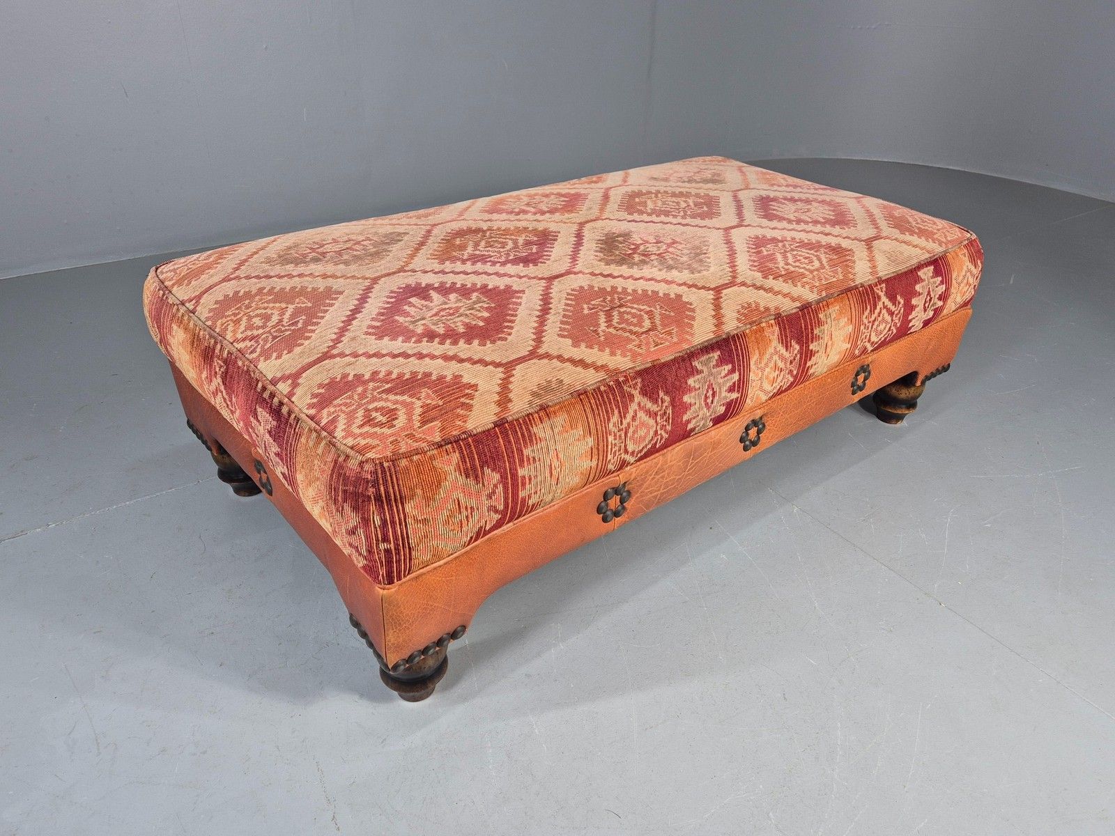 Vintage Tetrad Eastwood Footstool Leather Kilim Upholstery Large Eb12038