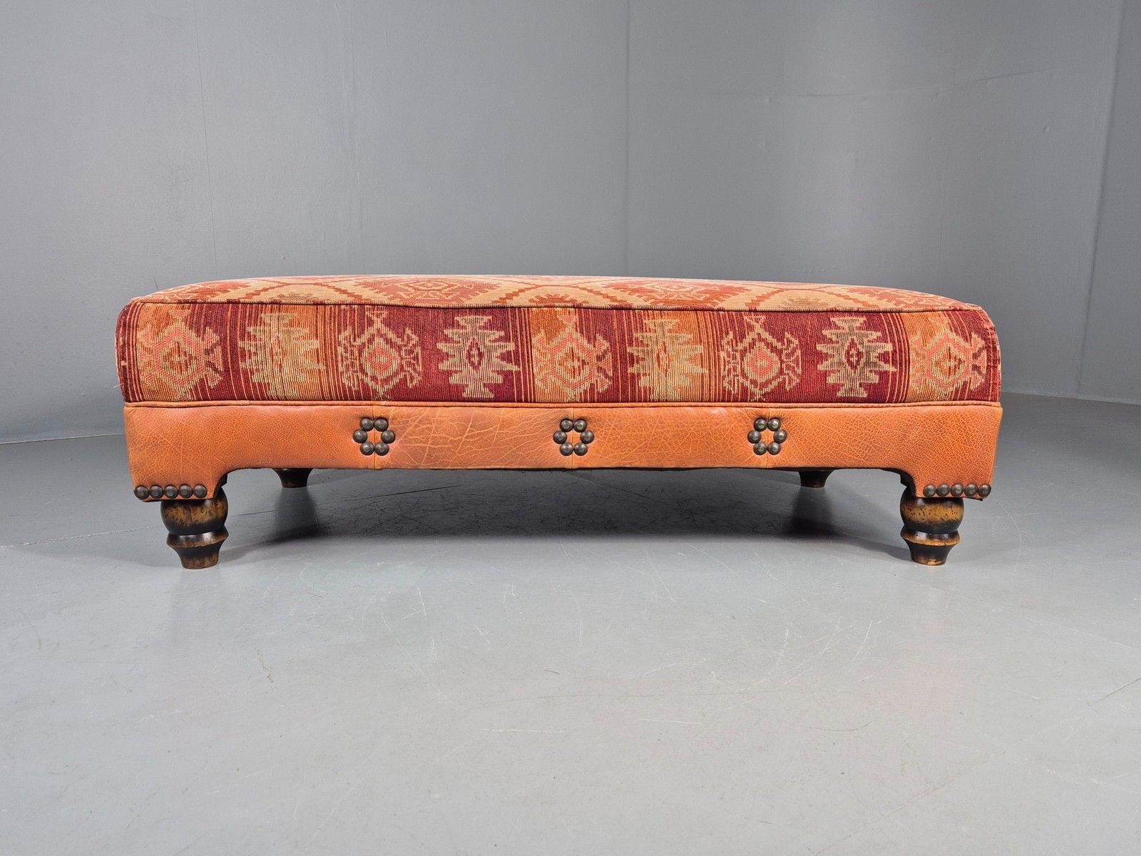 Vintage Tetrad Eastwood Footstool Leather Kilim Upholstery Large Eb12038 photo Furniture