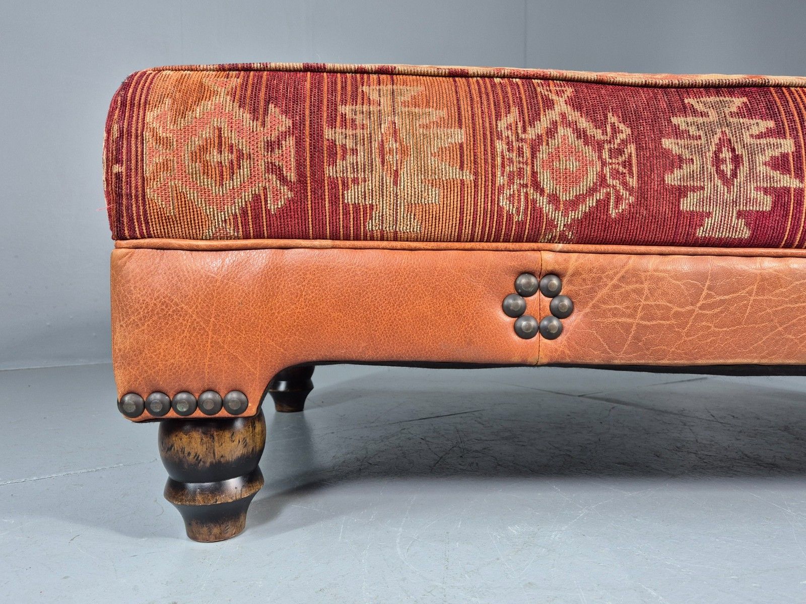Vintage Tetrad Eastwood Footstool Leather Kilim Upholstery Large Eb12038 photo 180.0