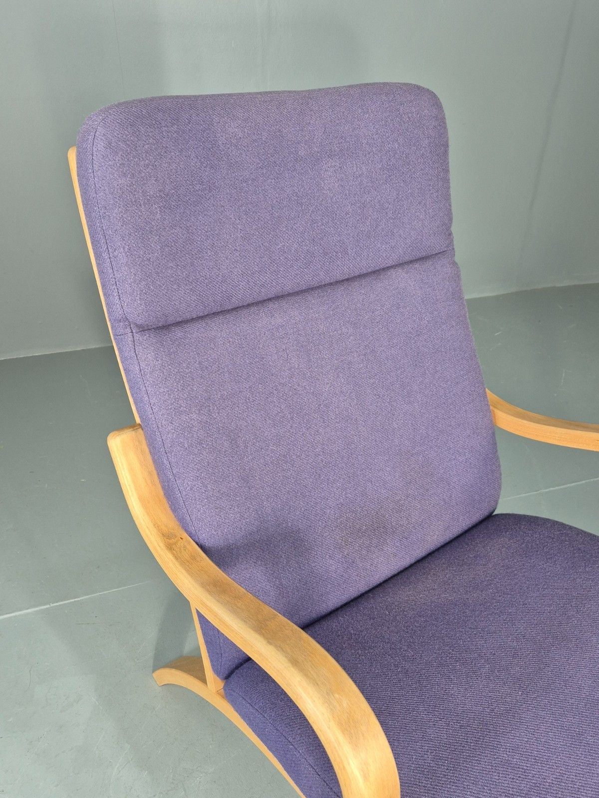 Vintage Mid Century Lounge Chair Bentwood Frame Danish Purple Wool 1980s Eb12136 photo Furniture