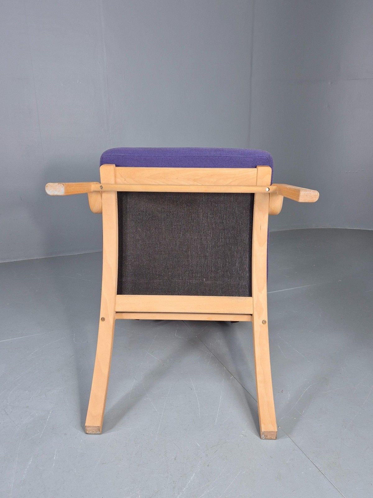 photo buy Vintage Mid Century Lounge Chair Bentwood Frame Danish Purple Wool 1980s Eb12136