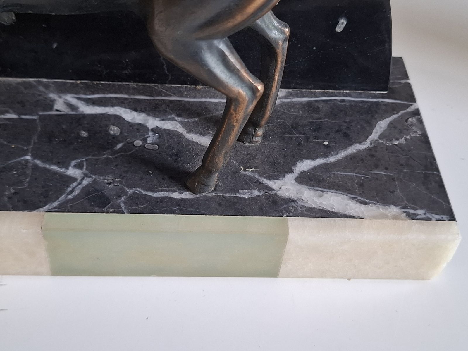 Home Decor French Art Deco Mantle Clock On Marble Base With Spelter Deer Figurine photo