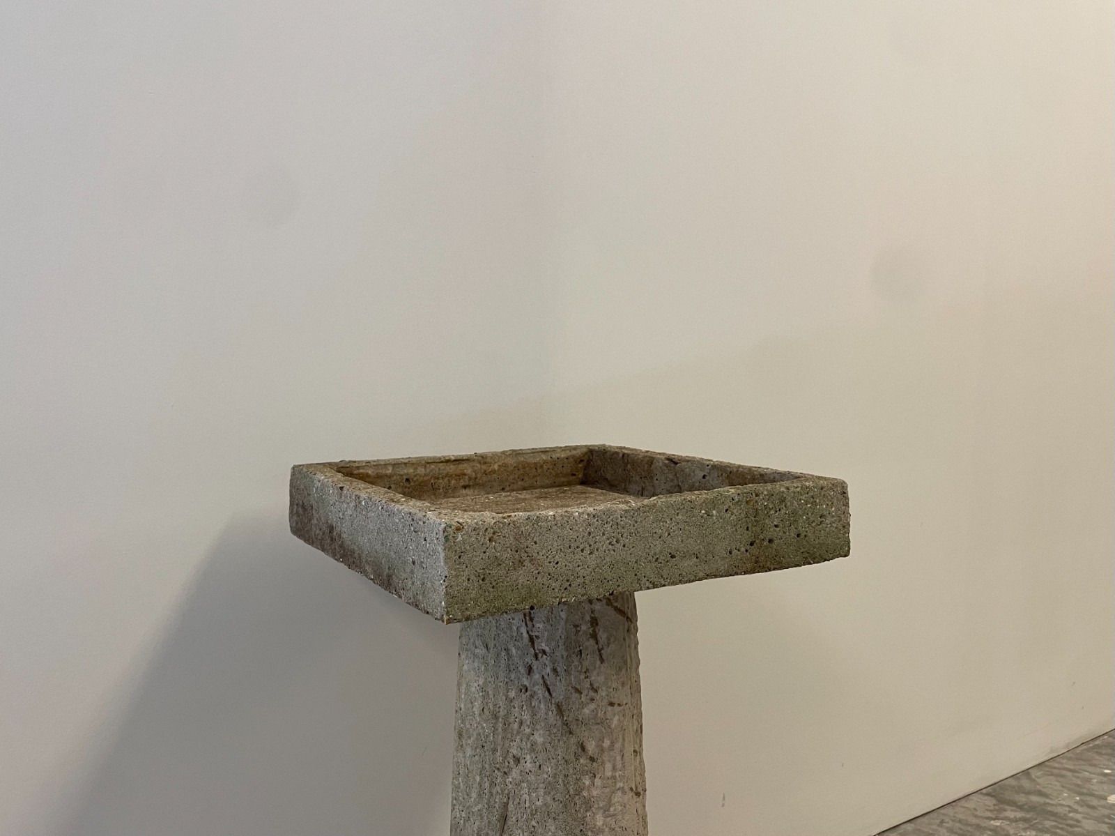 Vintage Circa 1970s Mid Century Minimalist Rustic Stone Square Bird Bath Table photo 300.0