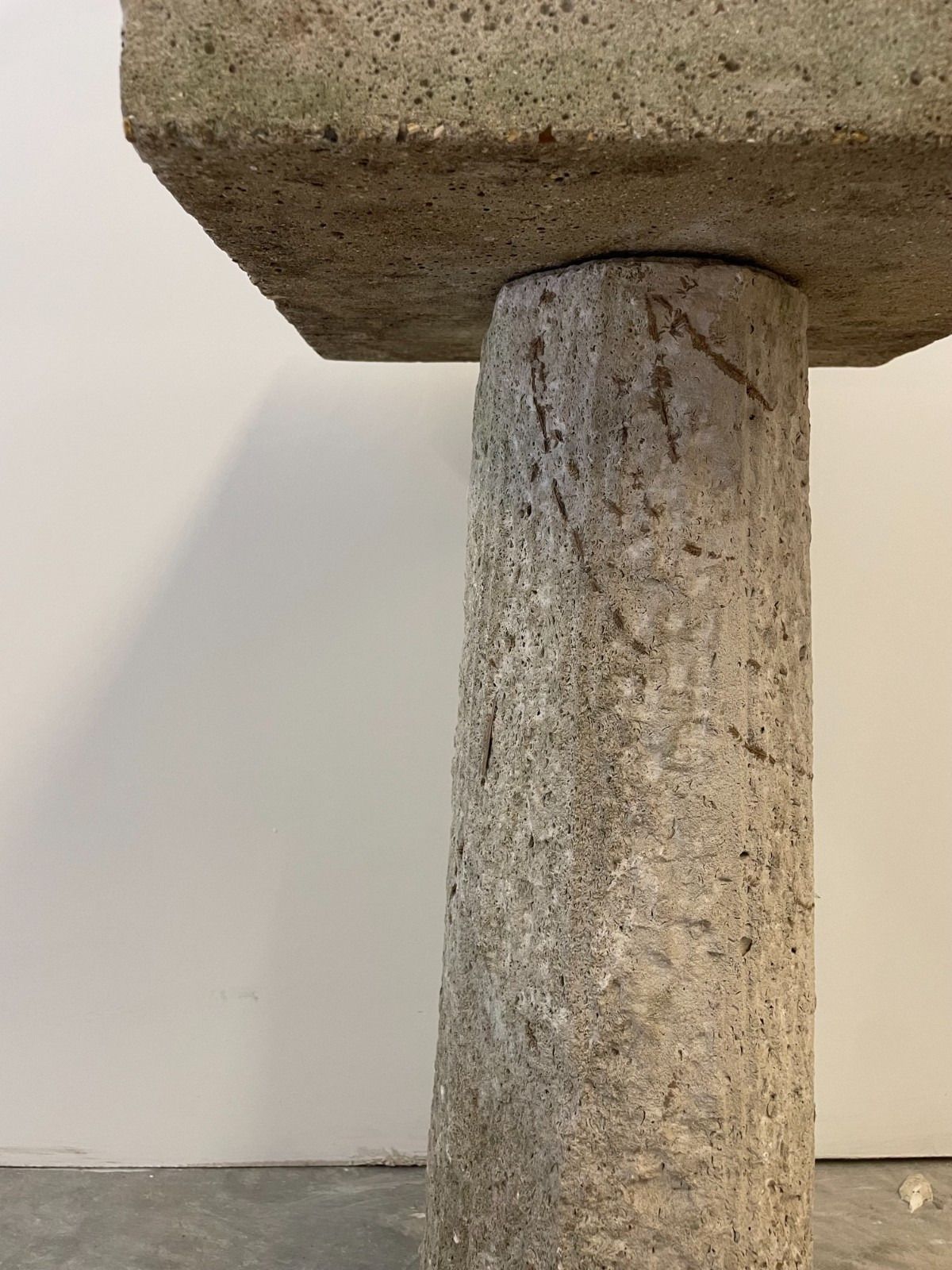 photo for sale Vintage Circa 1970s Mid Century Minimalist Rustic Stone Square Bird Bath Table