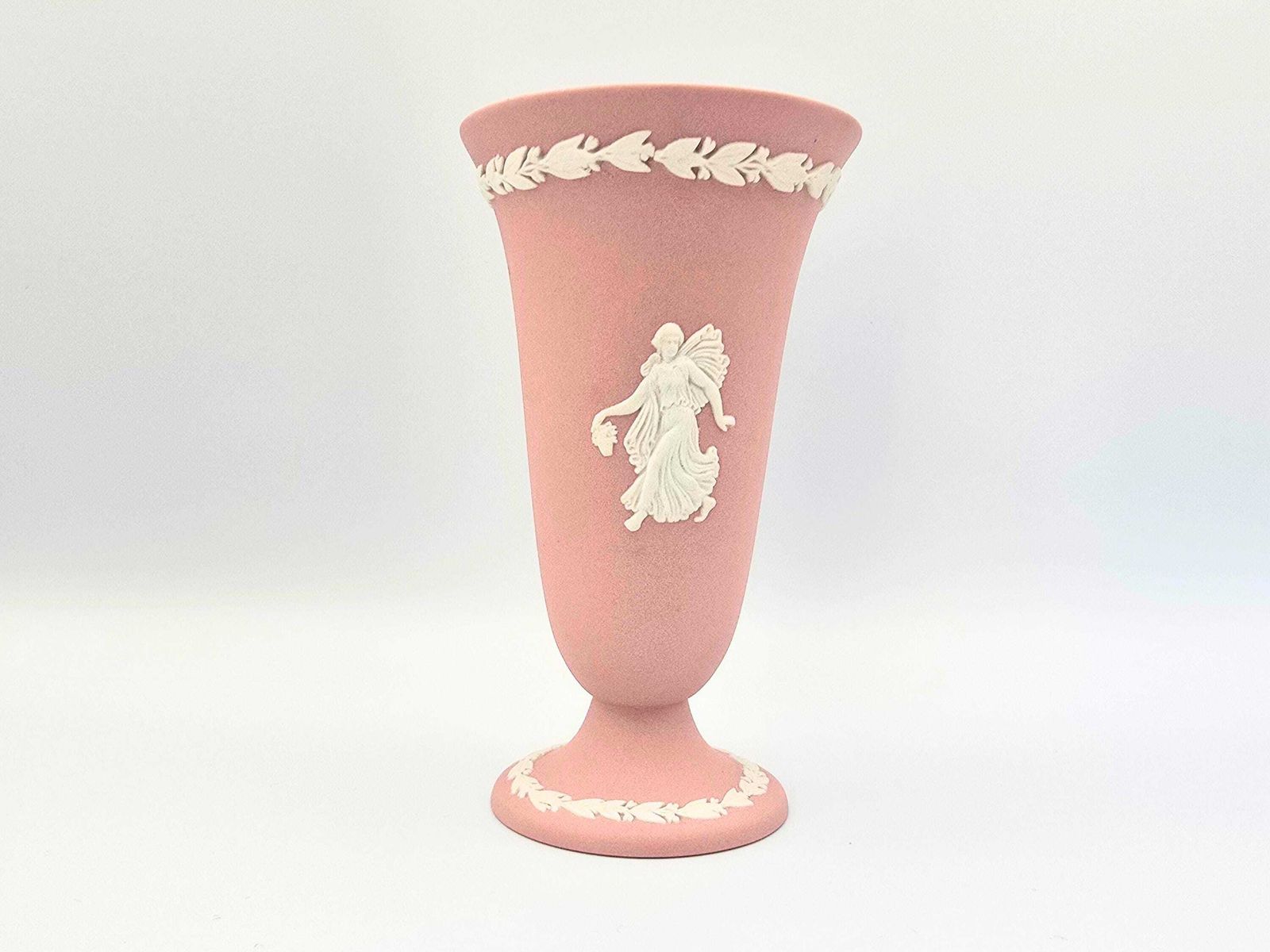 Wedgwood Pink Jasperware Small Vase   Dancing Woman Floral Border Bud Vase   Rare photo Home Decor