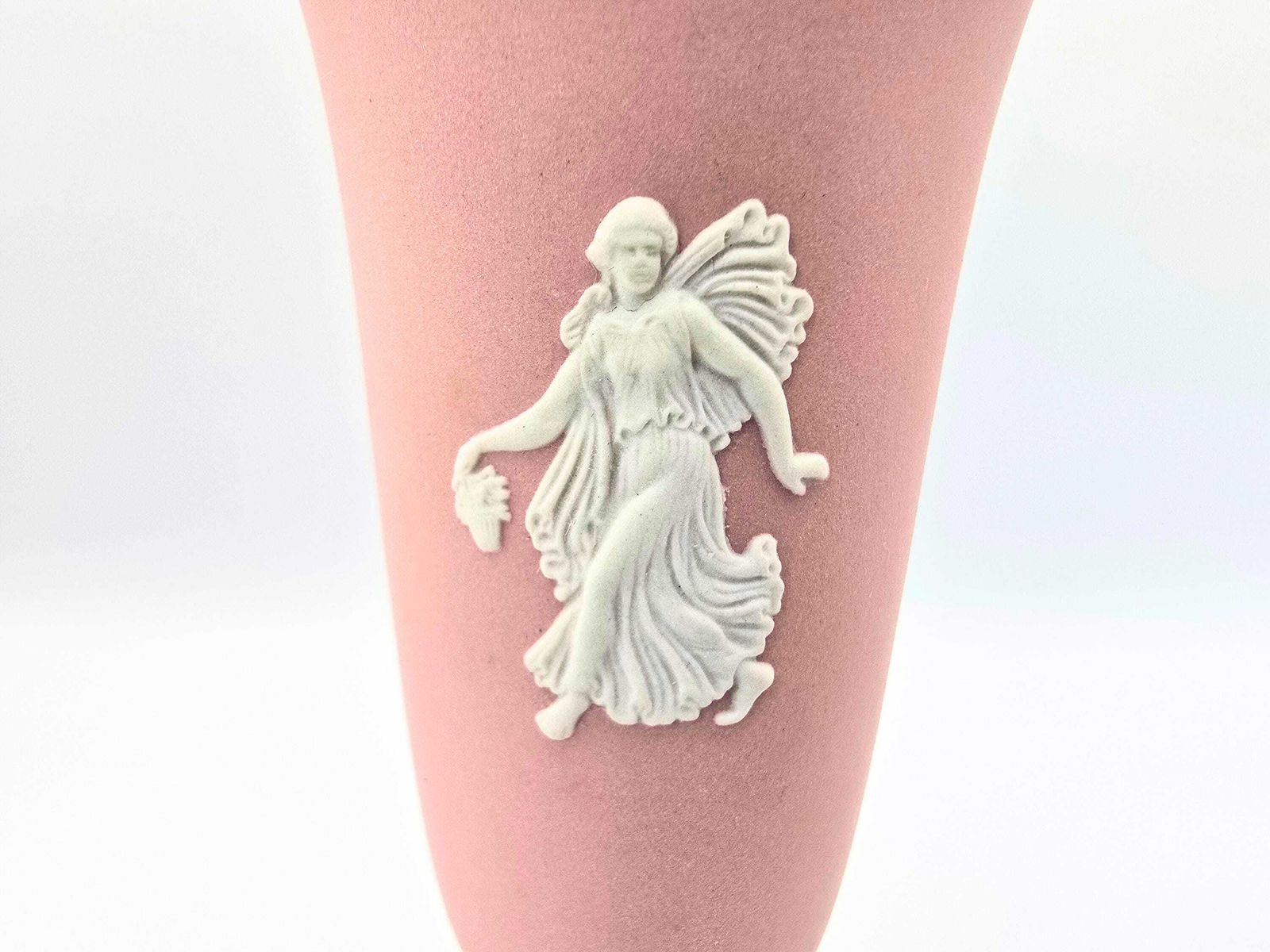 photo for sale Wedgwood Pink Jasperware Small Vase   Dancing Woman Floral Border Bud Vase   Rare