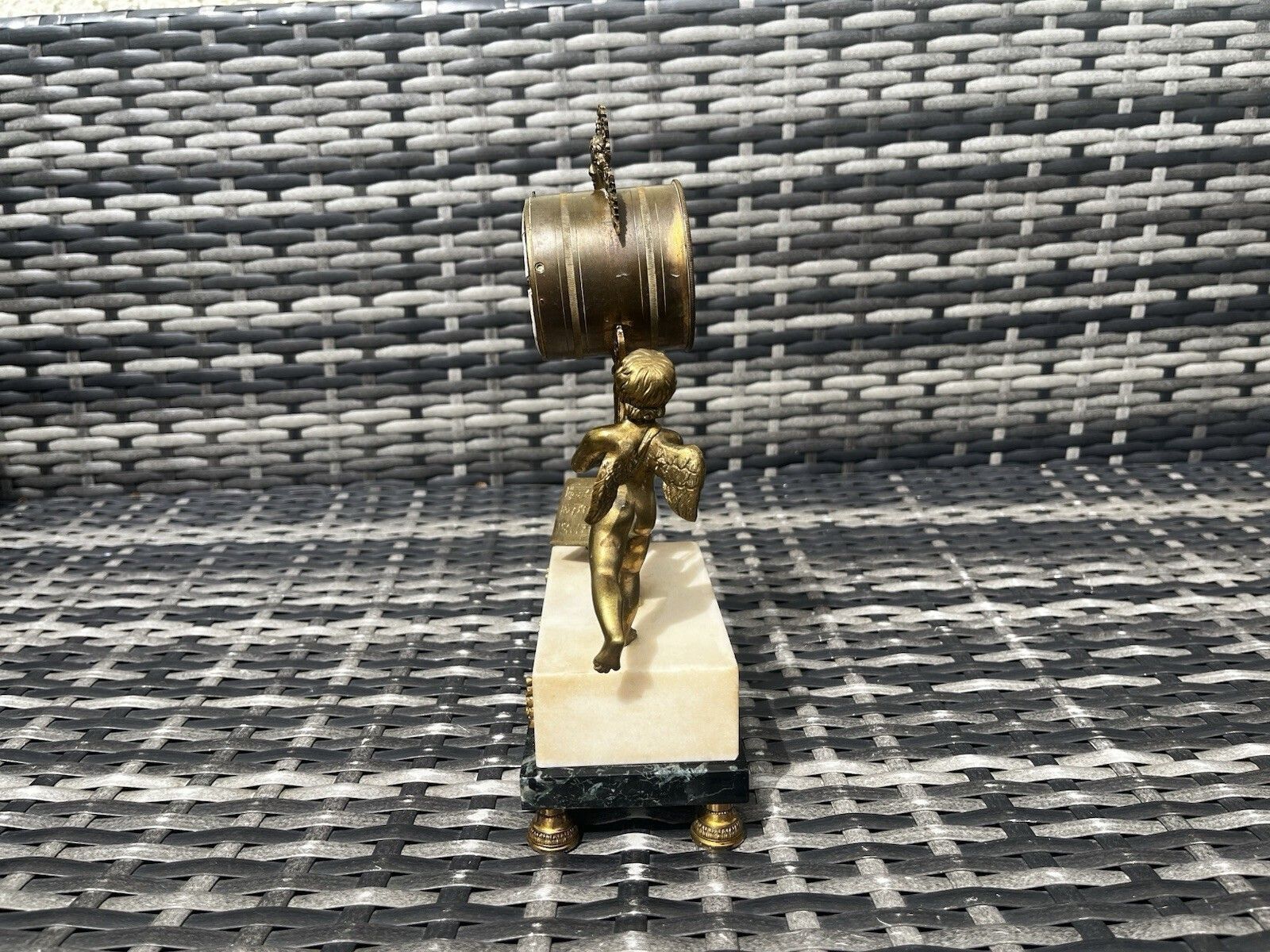 photo for sale Antique French Louis XVI Style Lyre Clock Cherub Marble Mantel Clock Prop Repair
